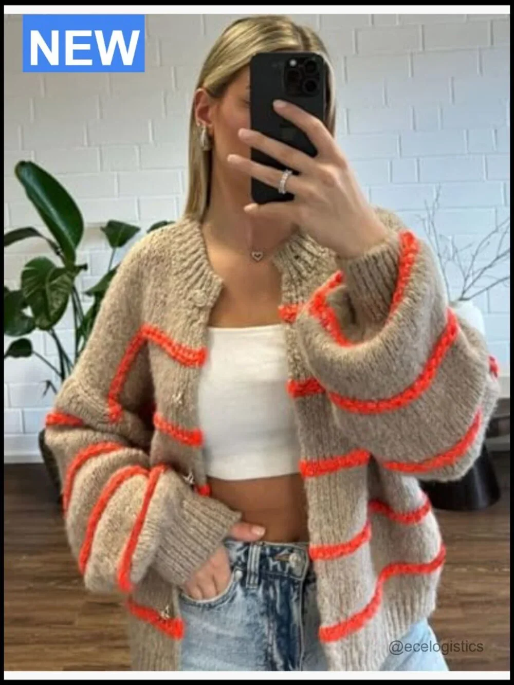 Women's Striped Cardigan Sweater Long Sleeve Button Down Knit Oversized